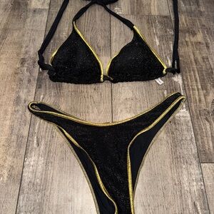 Black and Gold Luli Fama medium stardust Bikini Set